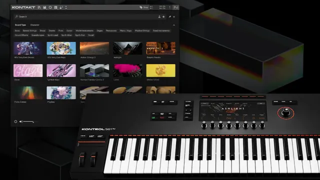 Kontakt on screen next to a Native Instruments keyboard