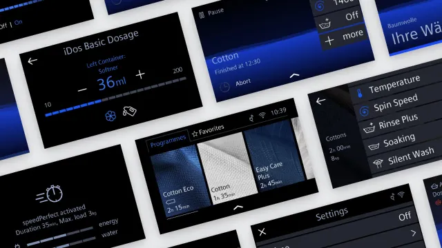 Collage of Siemens appliance interface screens